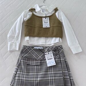 Zara Olive Knit Top with White Shirt